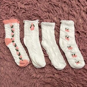 NWT cottage core Embroidered White and Pink Socks Set